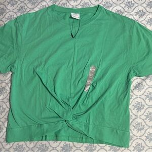 Zara Girls Green Twist Front Cropped T-Shirt Size 13-14 Years Cotton Short Sleev